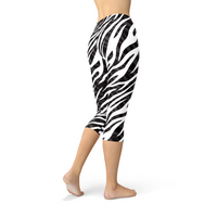 Thumbnail for Womens Zebra Stripes Capri Leggings