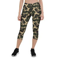 Thumbnail for Womens Army Camo Capri Leggings with Honeycombs