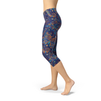 Thumbnail for Womens Paisley Butterfly Capri Leggings