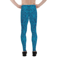 Thumbnail for Mens Leggings - Blue Tribal Maori Tattoo Leggings