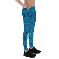 Thumbnail for Mens Leggings - Blue Tribal Maori Tattoo Leggings