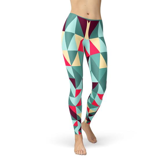 Womens Leggings w/ Colorful Geometric Triangles