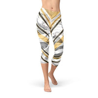 Thumbnail for White Marble w/ Black Gold Lines Capri Leggings