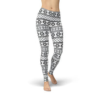 Thumbnail for Jean Black and White Snowflakes Leggings