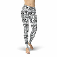 Thumbnail for Jean Black and White Snowflakes Leggings