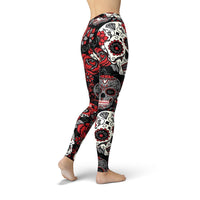 Thumbnail for Jean Red and Black Sugar Skulls Leggings