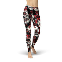 Thumbnail for Jean Red and Black Sugar Skulls Leggings